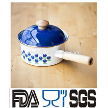 FDA qualified enamel cookware & enamel single pot with wooden handle and wooden knob and fashion full decal